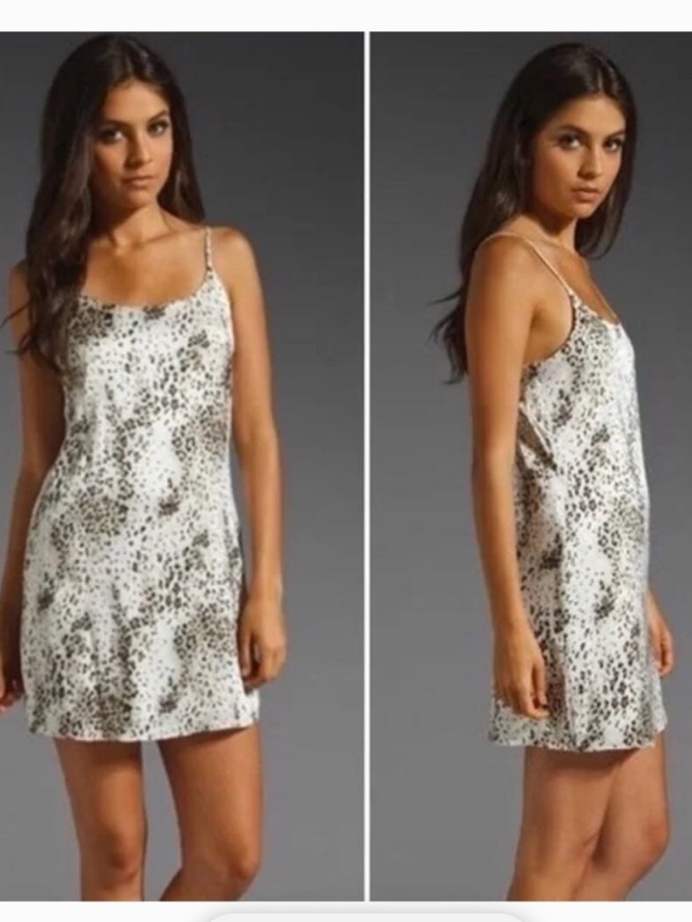 Alice + Olivia Cream and Brown Animal-Print Mini Slip Dress Sz L